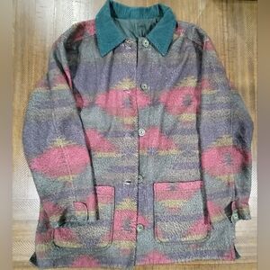 Braetan Utility Jacket in Green and Blue with Cozy Texture and Prominent Collar